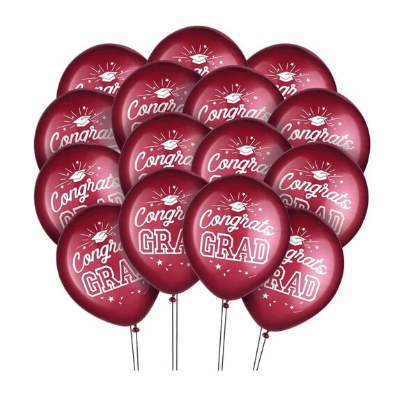 Congrats Grad Latex Balloons – Burgundy 12” Helium Quality (2 Packs, 30 Balloons - Picture 6 of 10